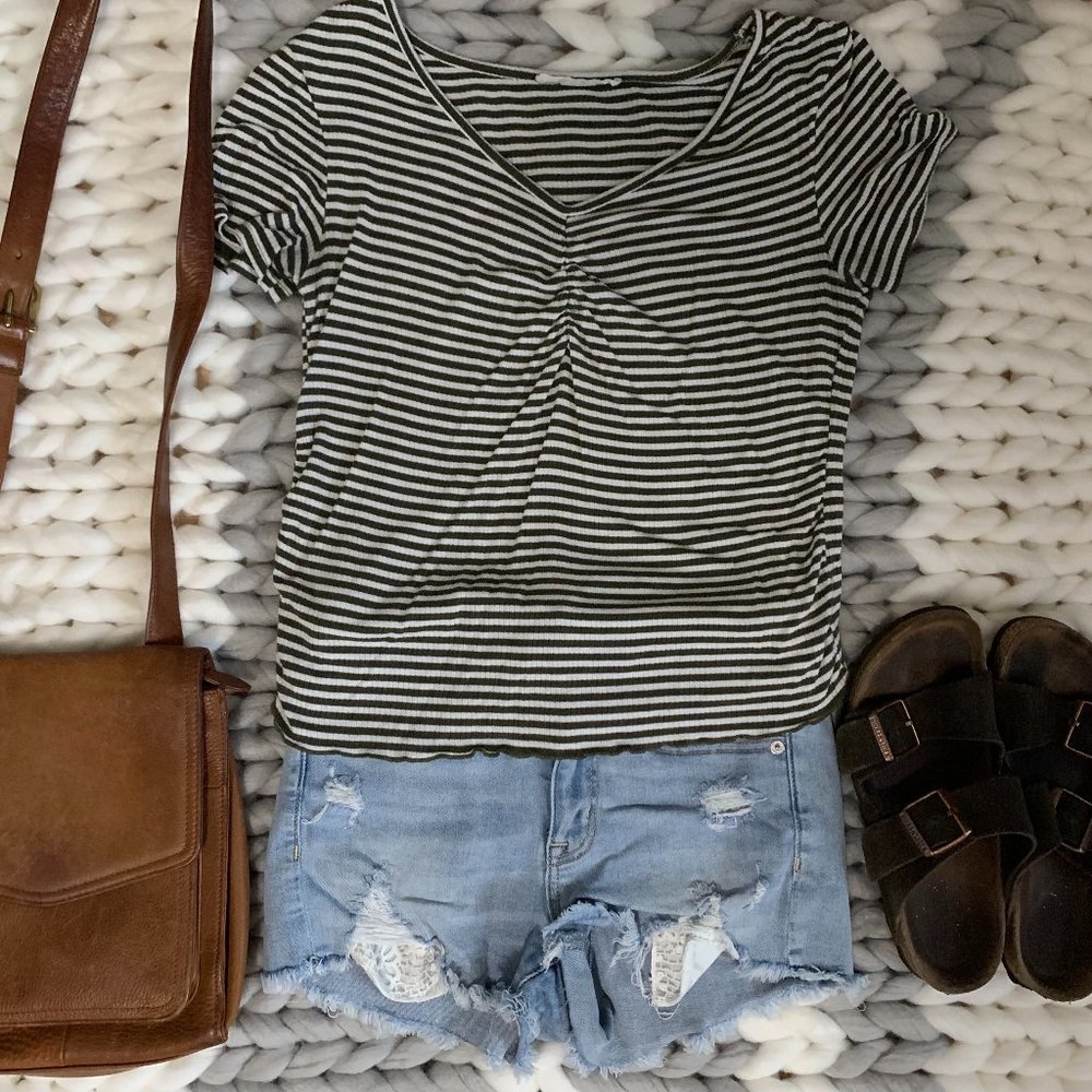 Green Striped Cropped Top